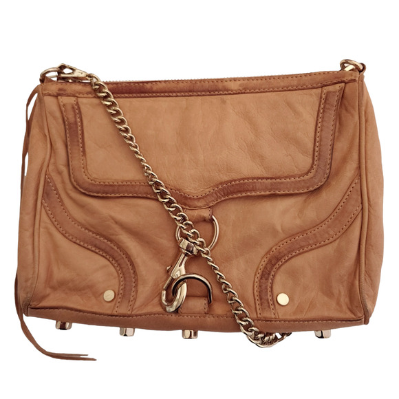 REBECCA MINKOFF MAC Bombe leather crossbody chain shoulder bag tan classic purse - Picture 12 of 12